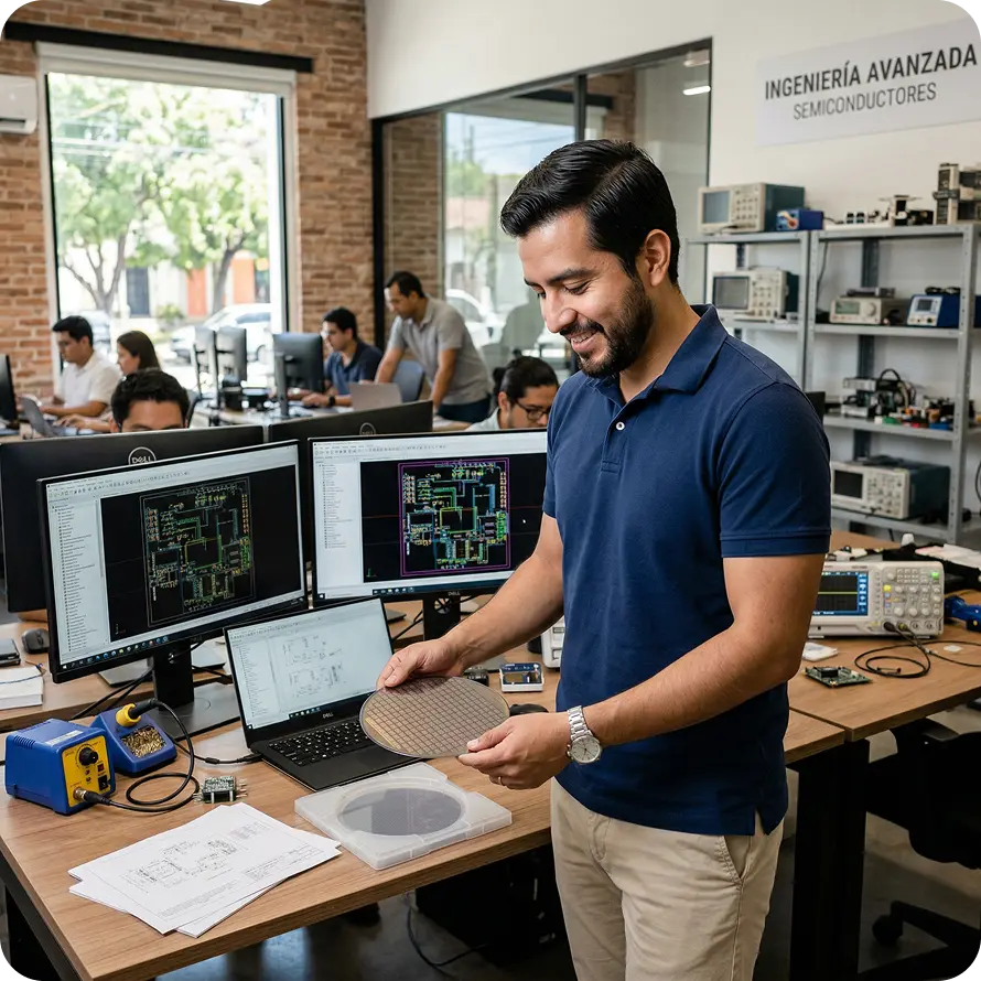 Persona trabajando en una tarjeta electrónica
